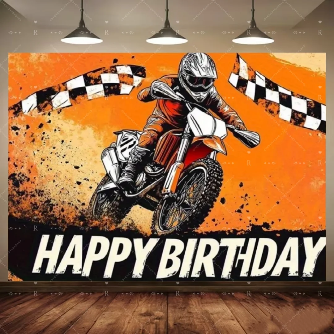 Motorrad-Themen Geburtstagsparty Dekorationen Hintergrund Rennspiel Banner Offroad-Motorradfahrer ‌ Fotografie-Hintergrund-Requisite – Detail 2