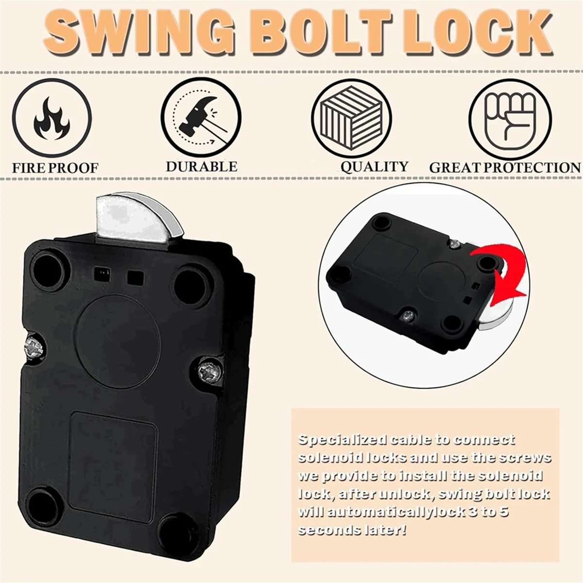 

AA98 Stackable SafeLock Replacement with Swing Bolt, Fire ResistantChrome Number Keypad ElectronicSafe Lock ForSafes