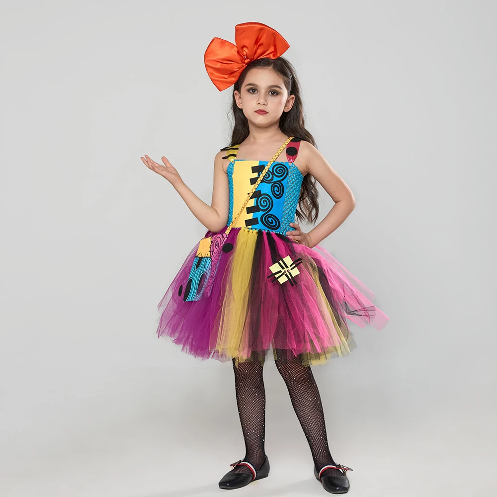 Nightmare Before Christmas Sally Tutu Dress with Headband for Girls Halloween Party Cosplay Fancy Dress up Costume Tutu Outfit