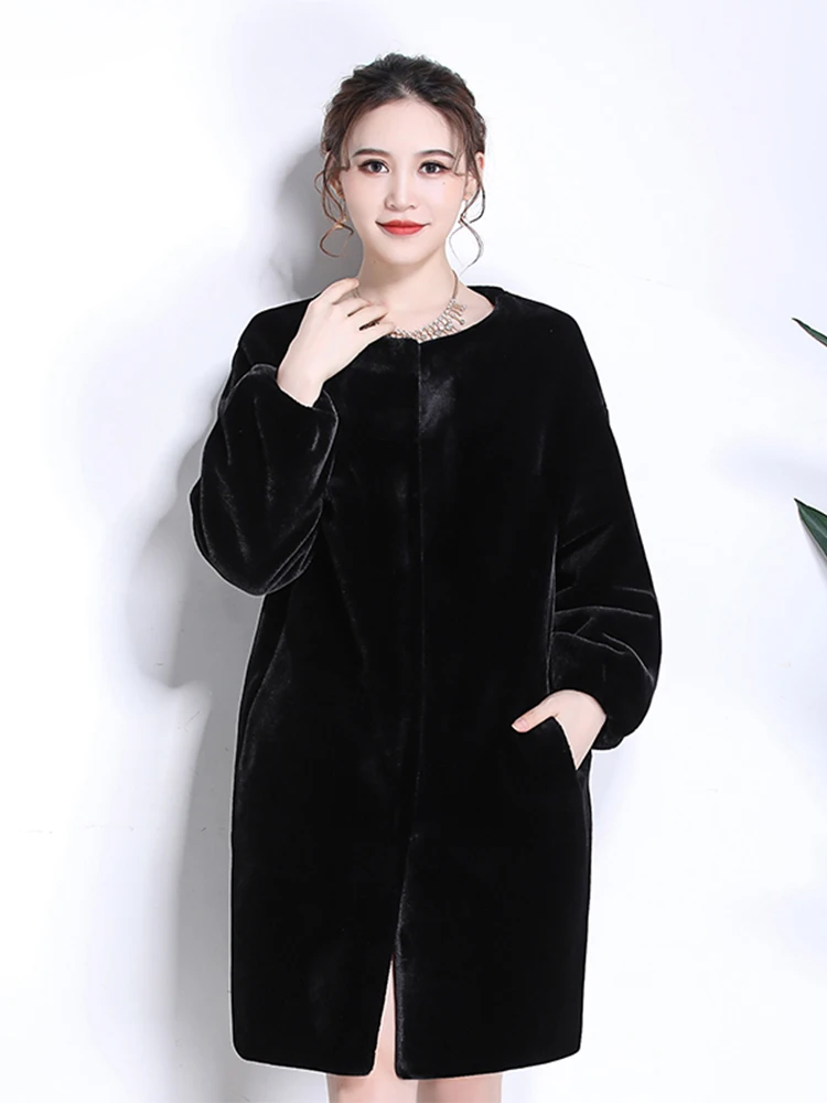 Nerazzurri Winter Fluffy Soft Faux Fur Cocoon Coat Women Drop Shoulder Warm Fake Sheared Mink Fur Jacket Korean Fashion 2021