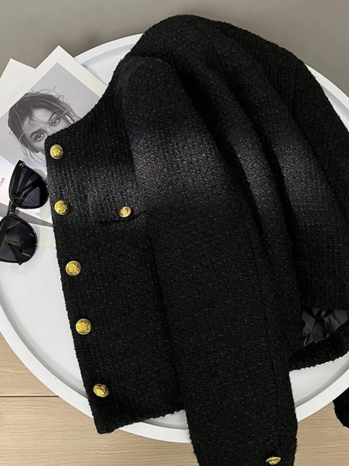 

Tweed Jacket Bomber Womens Spring Fabric Layered Highstreet Feel Pure Placket Cuffed Tailored Turndown Collared Elegant Working