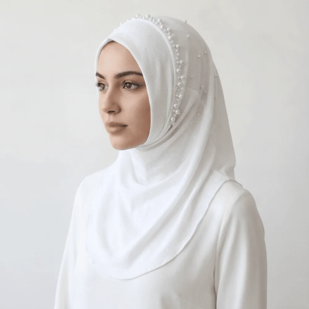 

Fashion Solid Color Beads Hijab Quick Drying Stretchable Head Wraps Breathable Head Wrap Sun Protection Headscarf Girls