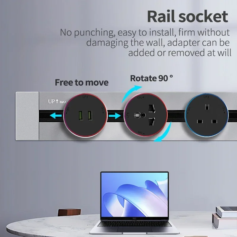 Embedded movable slide rail socket, track insertion, kitchen dedicated concealed power rail, household guide rail socket