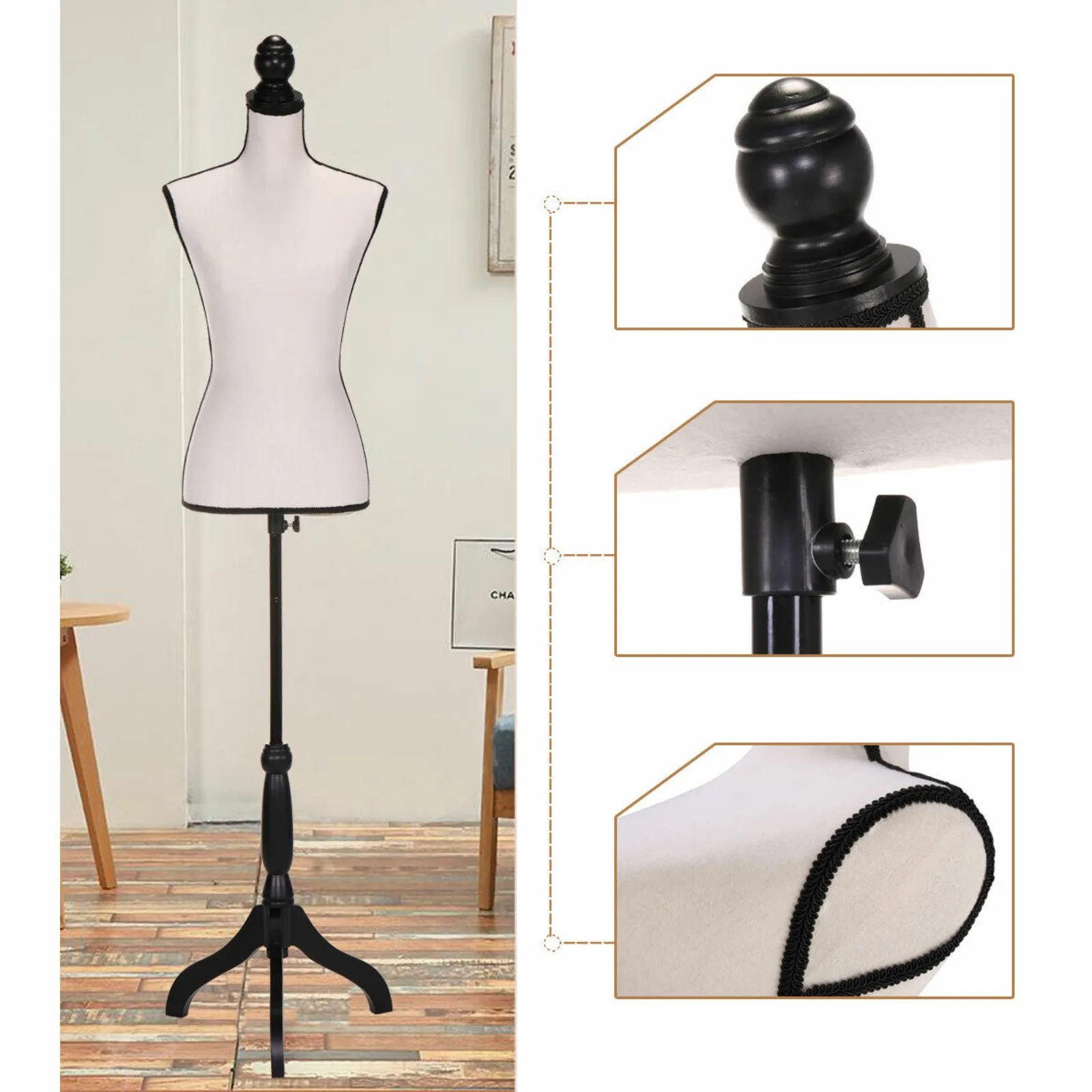 

Female Model Dress Form Mannequin Torso Manikin w/Height Adjustable Tripod Stand United States