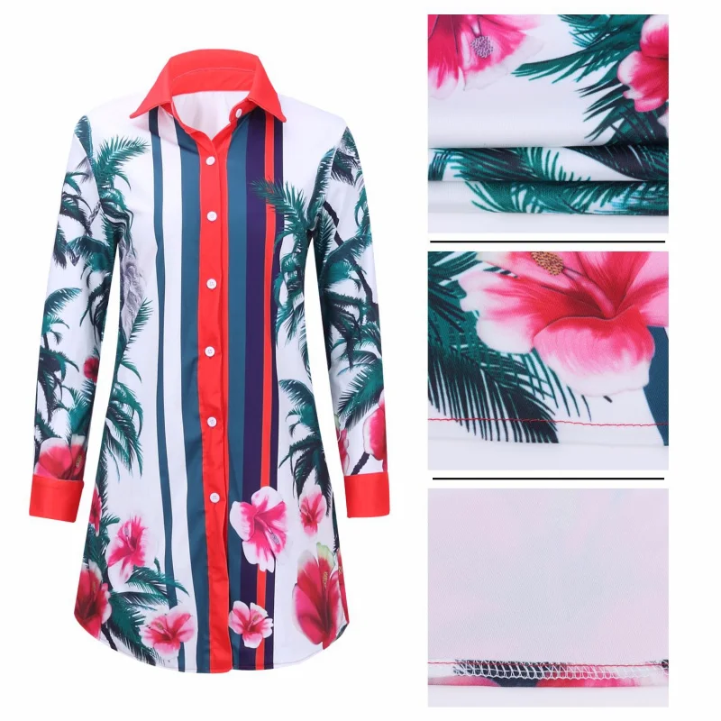 SMR8731 Amazon Standard Size European and American Fashion Cross-Border Digital Printed Shirt Dress Multicolor Women's Clothing