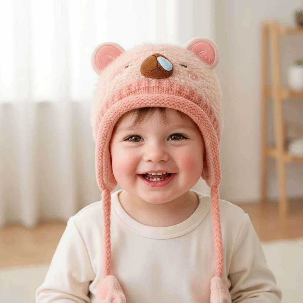 

Warm Toddler's Knitted Hat Soft Coldproof Baby Ear Protection Cap Thickened Windproof Capybara Beanie Caps Cold Weather Wear