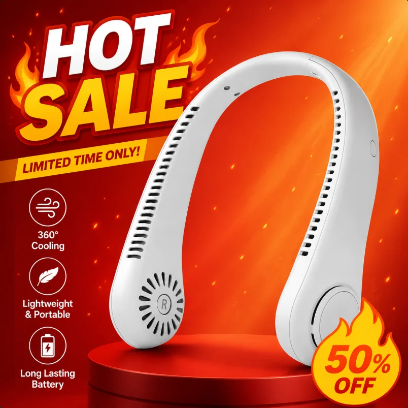 Hands Free Neck Fan Portable USB Rechargeable 3 Speeds Silent Long endur for Traveling Camping Partying Hiking Running Etc
