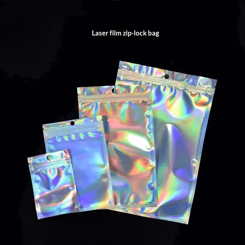 50Pcs Dazzling Color Holographic Sealing Bag Candy Food Pouch Resealable Necklace Jewelry Gift Packaging Kitchen Storage Bag