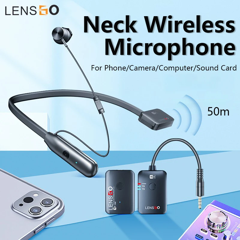 LENSGO 318D Wireless Lapel Microphone Mini Neck Lavalier Microphone With Noise Reduction&50m Transmission for Camera Phone