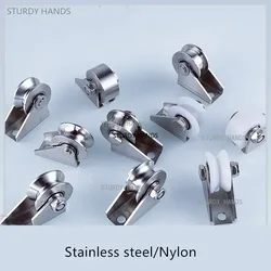 1pc Stainless Steel Rail Wheel Bearing U/ V/H Type Fixed Pulley Sliding Door Pulley Lifting Wire Rope Steel Roller Hardware Tool