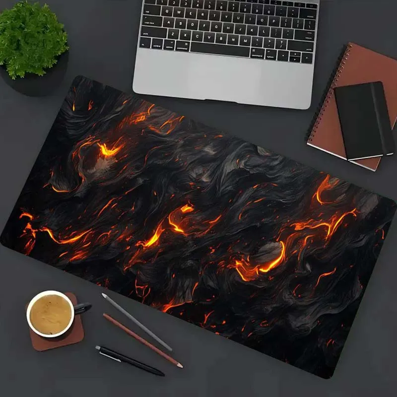 Dark Lava Flame Texture Extended Gaming Mouse Pad Extra Large Anti-Slip Rubber Base for Desktop Office and Gaming
