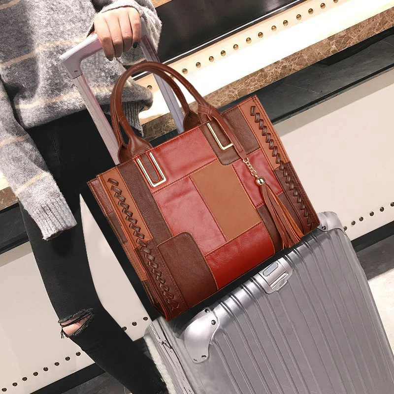 Borsa retrò borsa Vintage Tote grande Patchwork Messenger borsa a tracolla Lady vera pelle Business Party Travel borse a tracolla