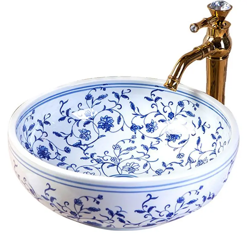 

Chinese Blue White Retro Vintage Ceramic Above Counter Basin LED Wall Light Decor Bathroom Balcony Novelty New Ambient Energy