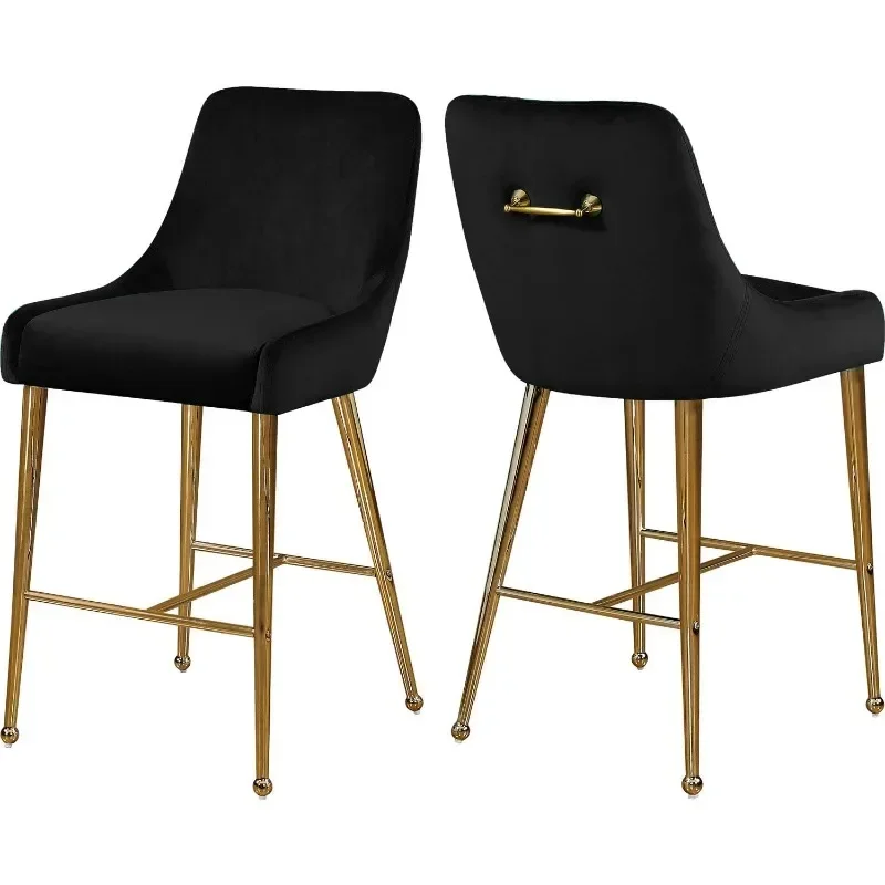 

Meridian Furniture Owen Collection Modern Contemporary Velvet Upholstered Counter Stool with Polished Gold Metal Legs