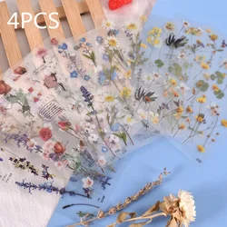 4pcs Transparent Flowers Plants PET Decorative Stickers Diary Scrapbooking Material Deco Album Stationery Stickers Material