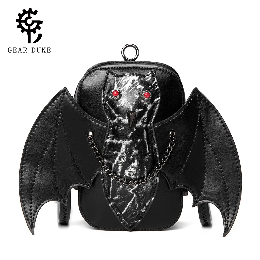 モダンなクロスボディバッグ、ストリート系、メタルチェーン、バットデザイン、携帯電話バッグ、ファッショナブルなショルダーバッグ、ウエストバッグ