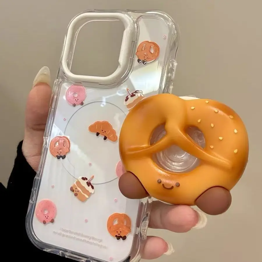 لطيف ثلاثية الأبعاد Pretzel ل Magsafe Griptok الهاتف حامل مغناطيسي دعم آيفون 15 16 17 طوي شحن لاسلكي حامل