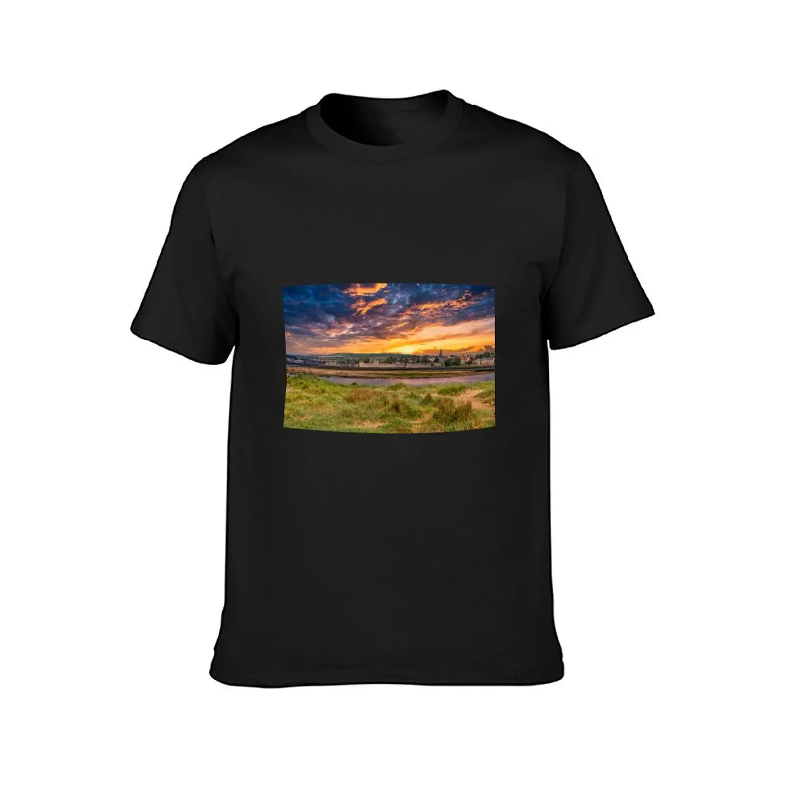 Sunset over Berwick-upon-Tweed T-Shirt for a boy anime Aesthetic clothing tops heavy weight t shirts for men