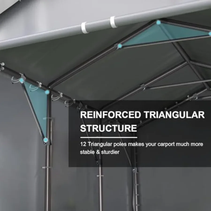 Carport, 10x20FT Heavy Duty Portable Garage Car Canopy with Sidewalls, Gray