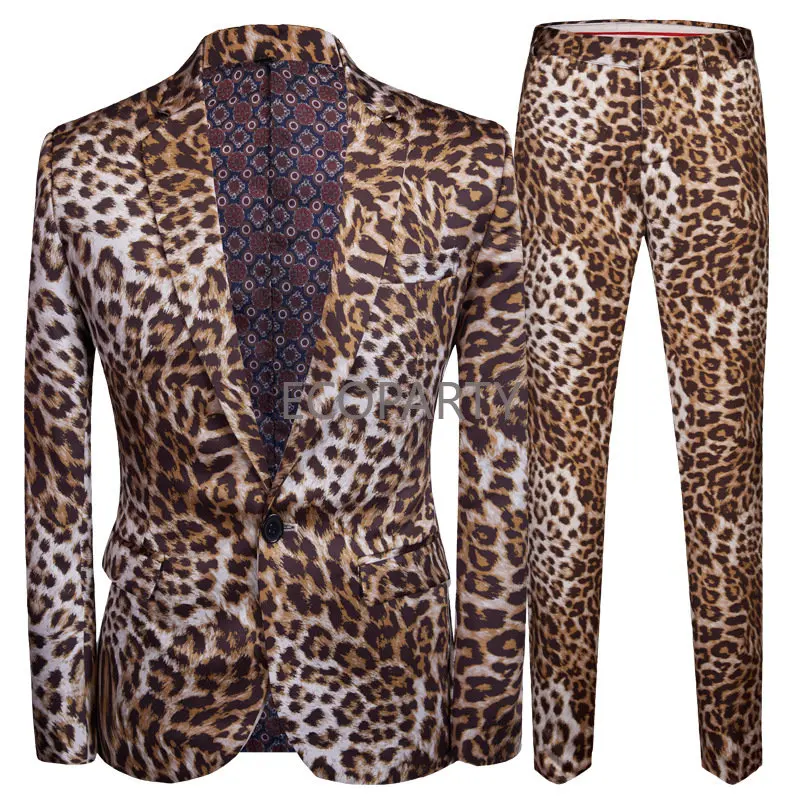 

Spring High Quality Leopard Print Wedding Korean Version Slimming Men's Casual Men's Dress Suits Business Blazers Two Piece Set