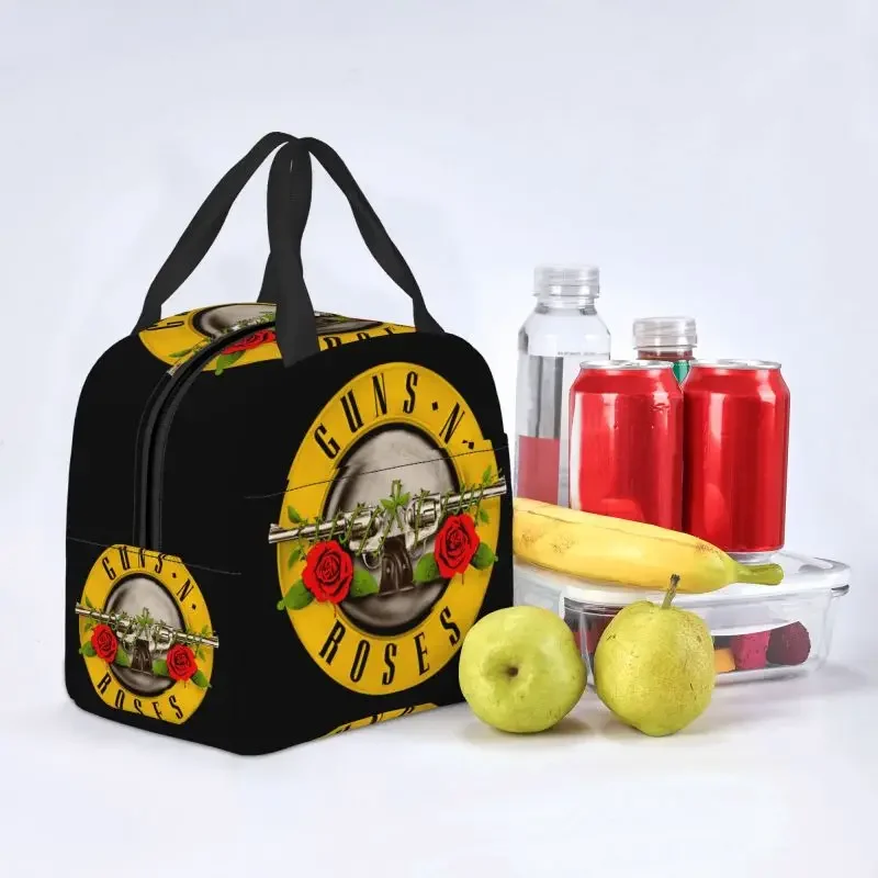 Guns N Roses Logo Insulated Lunch Bag for Outdoor Picnic Heavy Metal Portable Thermal Cooler Lunch Box Women Children