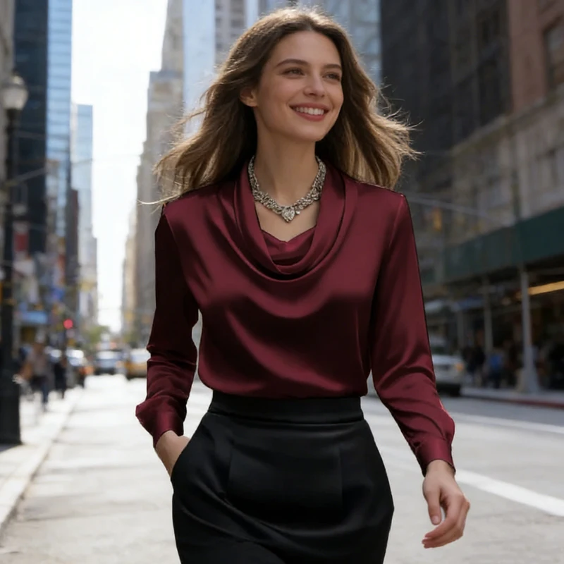 

New Long Sleeve Swing Collar Elegant Casual Womens Blouse 2026 Spring Fashion Offie Lady Shirts Solid Color Autumn Slim Fit Tops