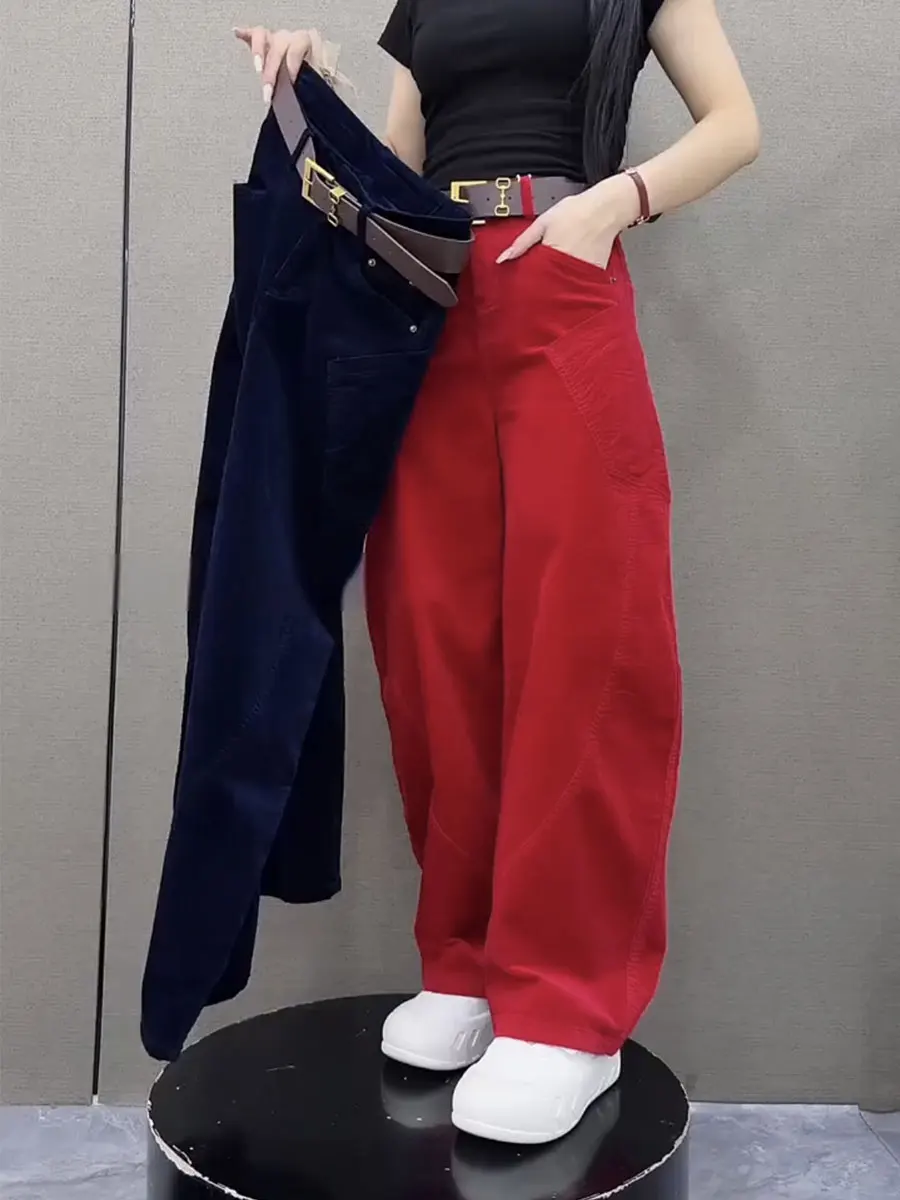 

Брюки с высокой талией и широкими штанинами, осенняя новинка, вельветовые повседневные брюки в пол для женщин больших размеров, удобные и дышащие