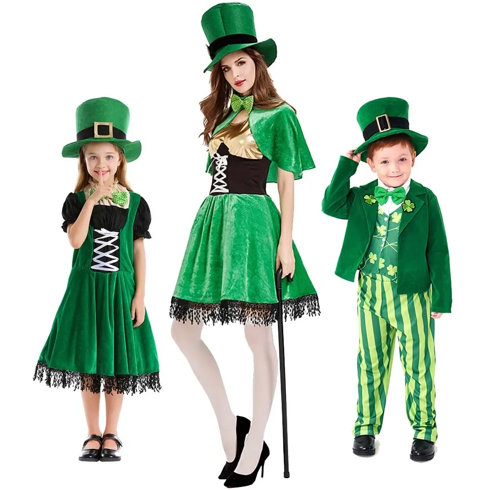 

Leprechaun Performance Costume St Patricks Day Irish Folk Dance Dress Kids Women Green Elf Cosplay Outfit Carnival Party