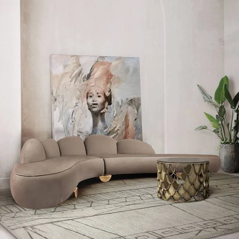 Sofá curvo sala de estar luz luxo pós moderno multi pessoa tecido sofá combinação quarto