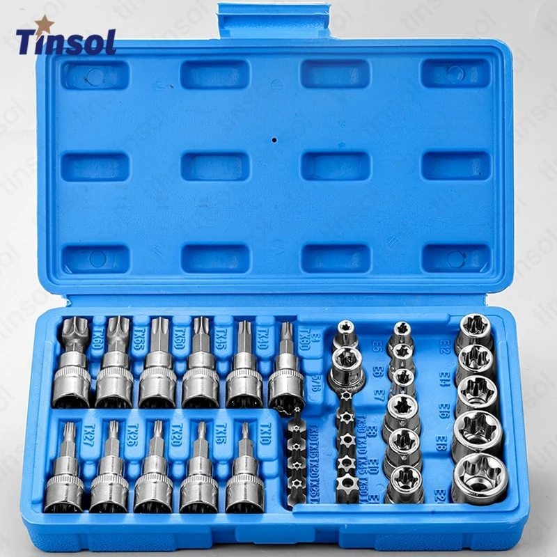 

Набор торцевых головок TINSOL Heavy (34 шт.): биты Torx и E-Torx Star, приводы 1/4, 3/8, 1/2 дюйма, сменные биты E-Torx, ручной инструмент с кейсом
