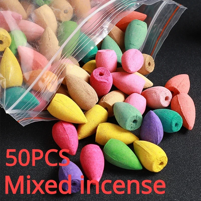 50pcs Mixed Waterfall Smoke Backflow Natural Incense Cone Incense Cone Lavender Multi-scented Suitable Places Tea Room Yoga Room