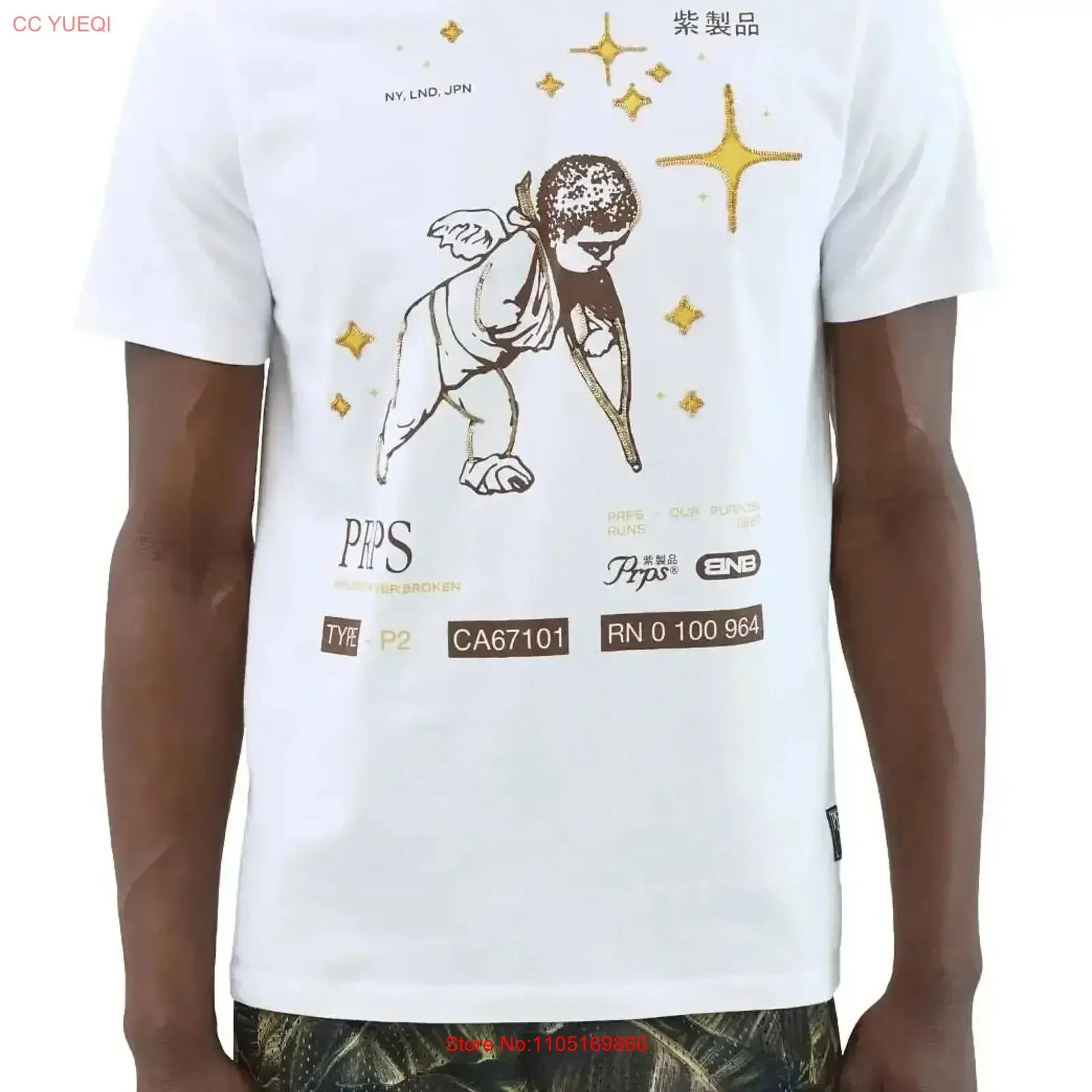 PRPS Cherub Embellished Men's Logo T Shirt Authentic 108 NEW XL vintage Washed streetwear Top For Everyday Wear Stylish homme