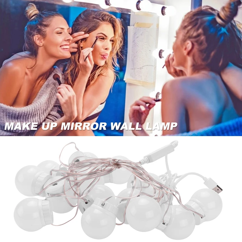 3 modalità colori specchio per il trucco luce LED Touch-Dimming Vanity Dressing lampada lampadina USB 12V Make Up specchio lampada da parete