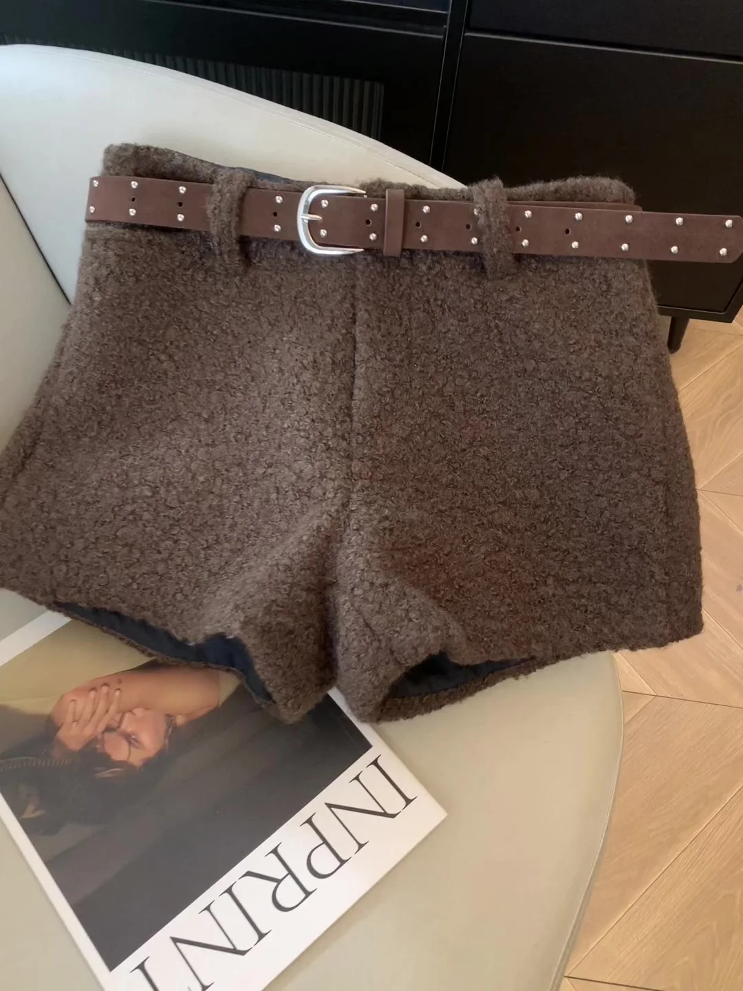 Women's Brown Mini Shorts Vintage Lamb Wool Micro Shorts 2000s Y2k Gyaru High Waist Hot Pants Shorts Clothes Spring Autumn 2026