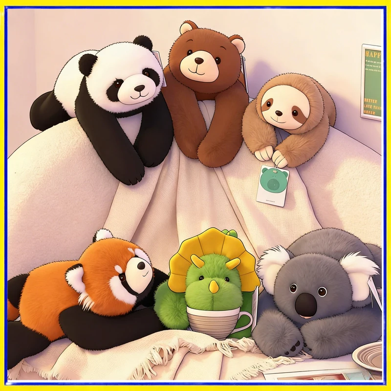 

Plush Stuffed Animals Cute Cartoon Lying Panda Sloth Koala Dinosaur Red Panda Bear Soft Comforting Dolls For Girls Bedtime Toys