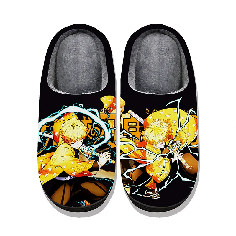 Anime Demon Slayer Dragon Ball Print House Slippers Warm Fleece Lined Mule Slippers Non-Slip Rubber Sole Indoor Shoes for Winter