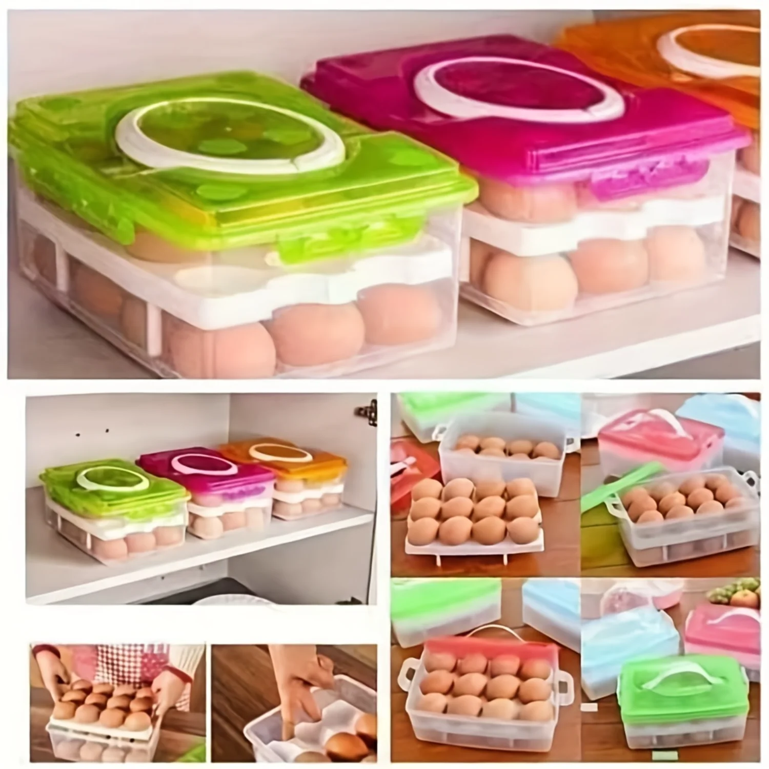 1pc Leak-proof & Portable Egg Carton, 24-Cell Double-Layer Egg Preservation Box - Organize Eggs Easily in Fridge & Cabinet!