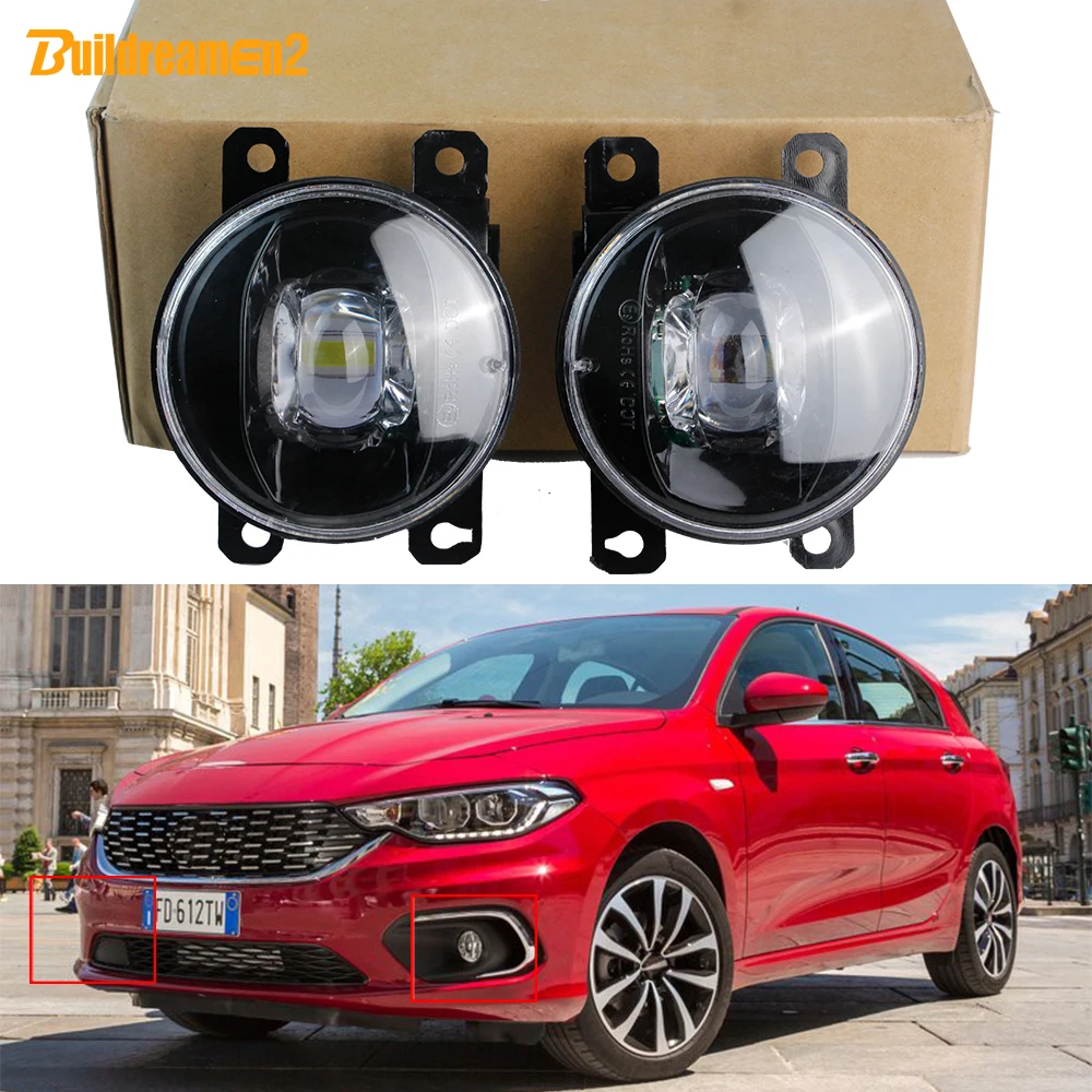 2 Pieces 30W H11 Car Front LED Lens Fog Light Accessories For Fiat Tipo Wagon Estate Hatchback Cross 2015-2022 (Except Sedan)