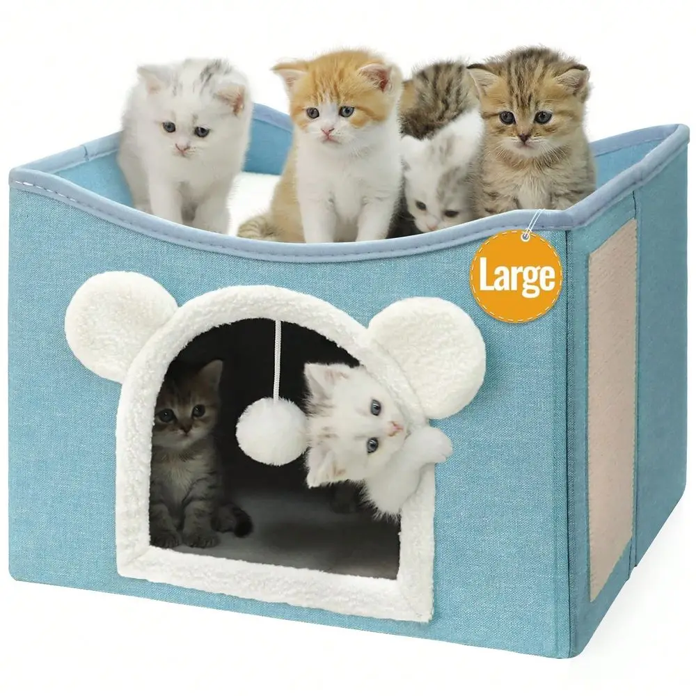 

Dog House Dog Kennel OutdoorHouses For Indoor Cats Large Cat Bed Cave With Ch Pad And Fluffy Ball, Foldable Cat Condo Hideaway W
