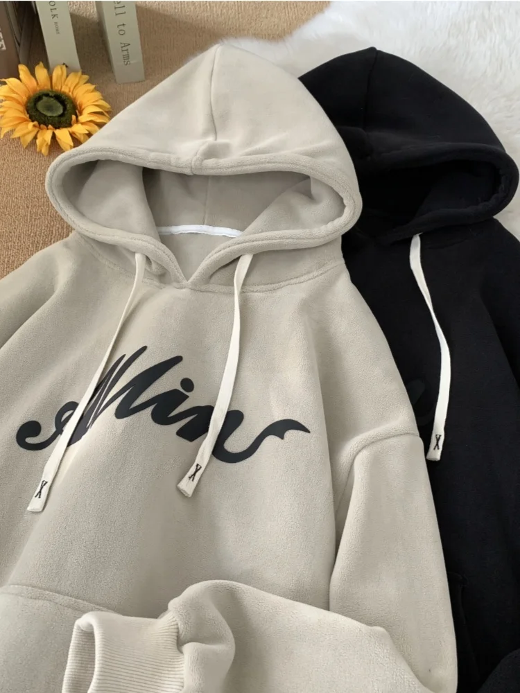 

Американская ретро-толстовка с капюшоном для мужчин, зимняя, на флисовой подкладке, двусторонняя, из искусственной замши, модная, свободного кроя, с длинными рукавами