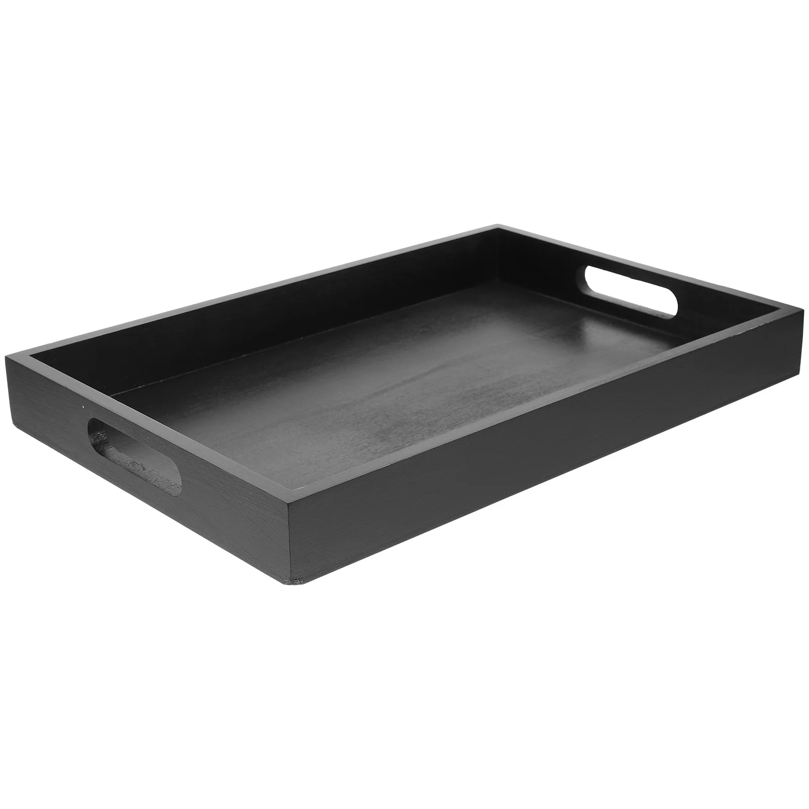 

Black Rectangular Wood Serving Tray Sturdy Food Snack Bread Tray for Restaurant Home Decorative Tea Snack Wood Serving Platters