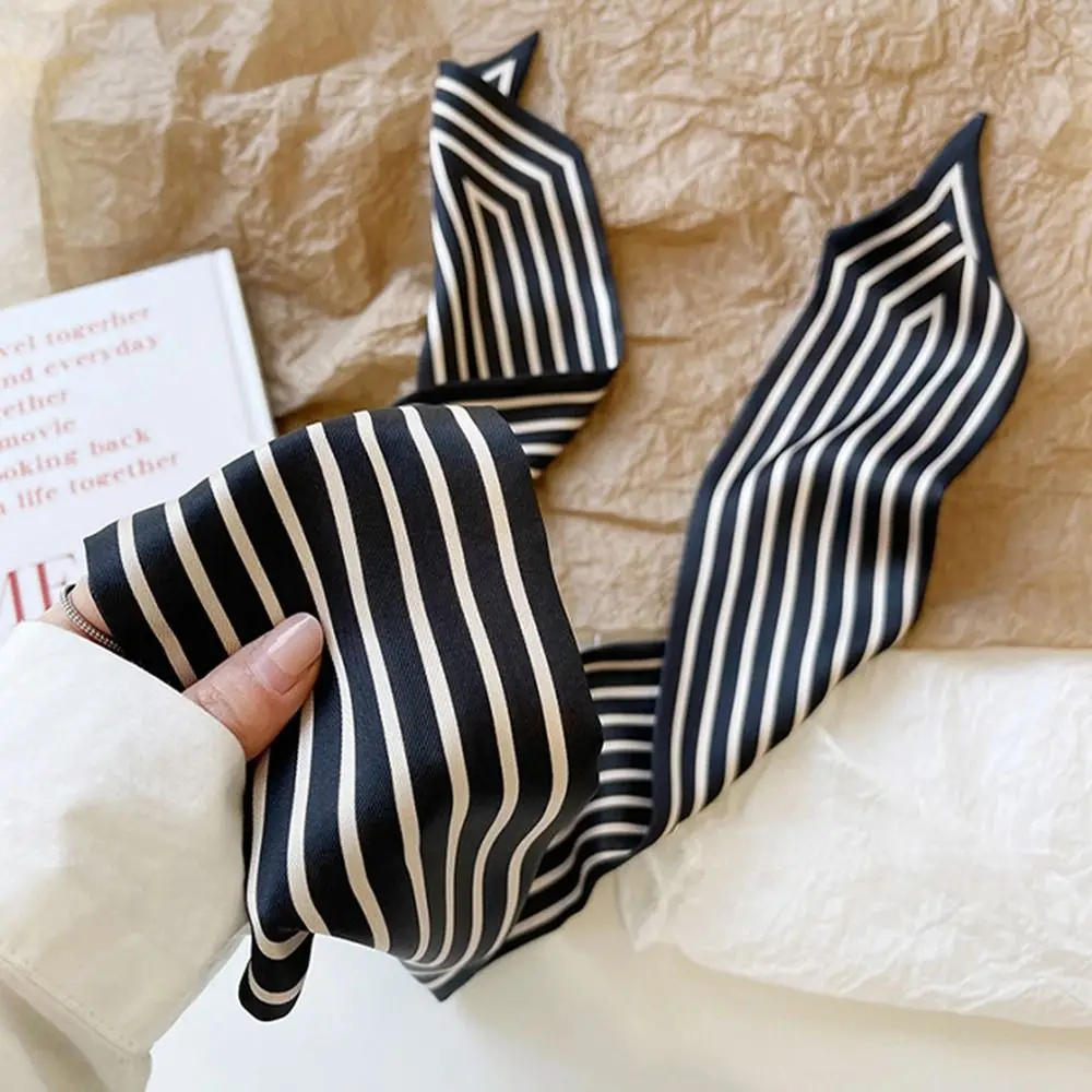 Nordic Stripe Minimalist Style Small Long Scarf for Women Silk Scarf Simple Elegant Ribbon Headband Female Shawl Accessories