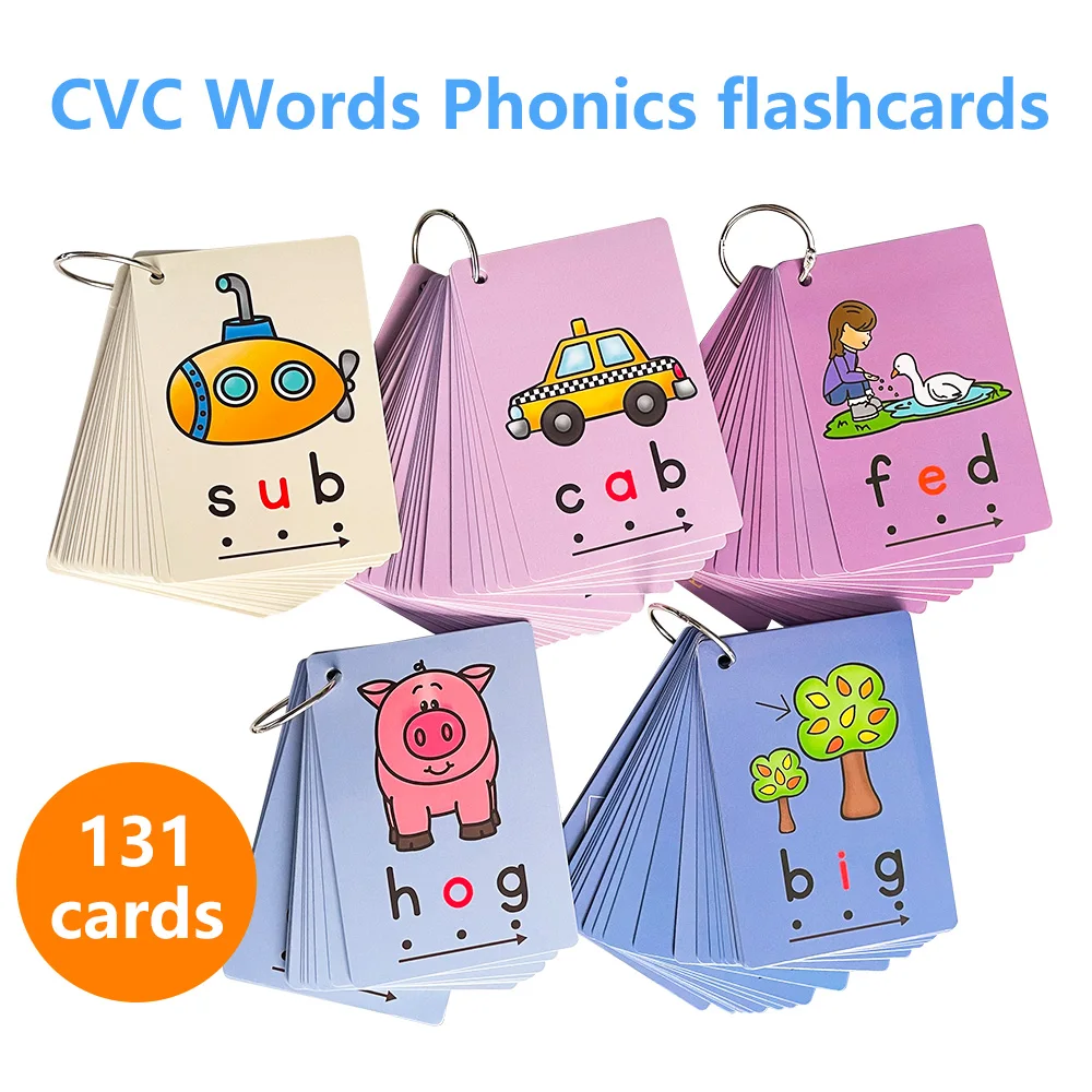 131 cards Phonics CVC Words flashcards Sight Word Flash Cards Toddler Kindergarten Preschool Educational Learning Games