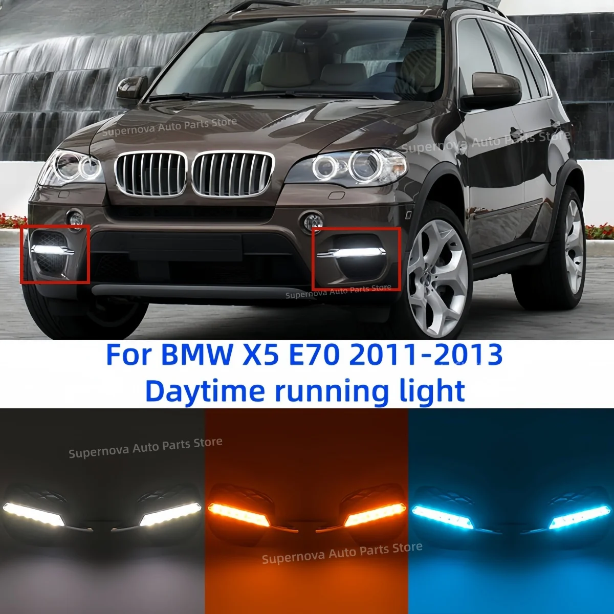 For BMW X5 E70 2011-2013 LED Daytime running light Modification Front fog lamp frame Specialized Three colors Automobile parts