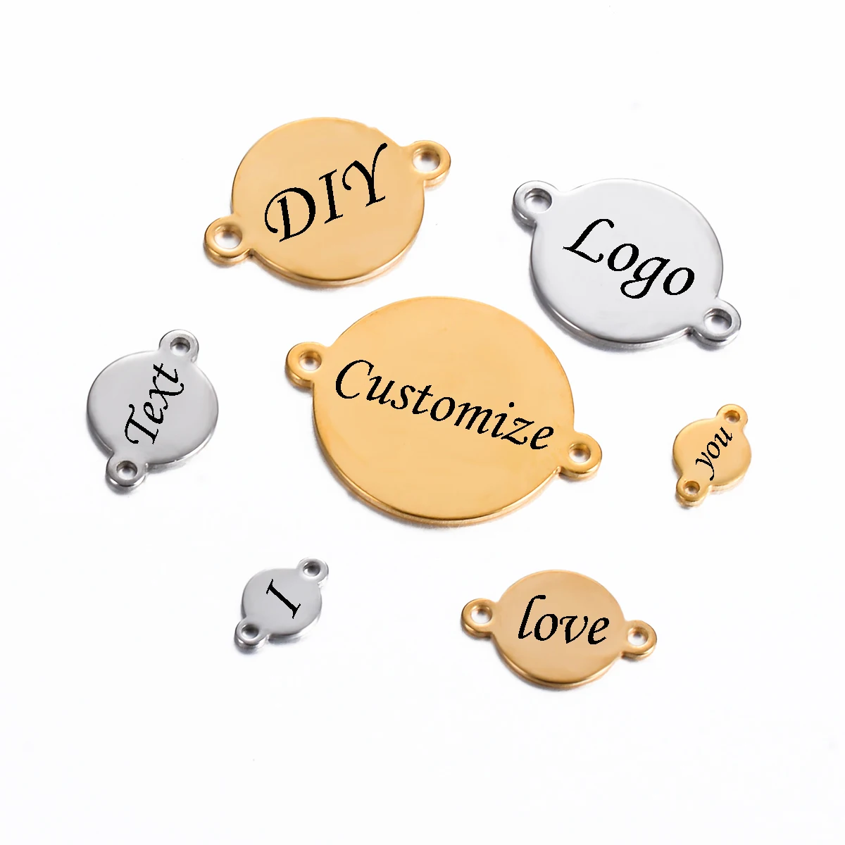 20pcs/lot Stainless Steel Customize logo Tags Charms Connectors for DIY Jewelry Making Personalized name logo free engraving