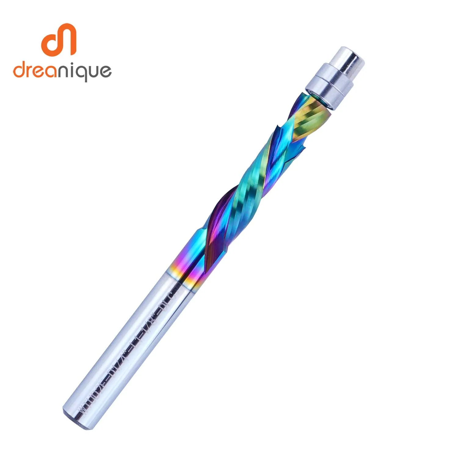 Dreanique-Carboneto sólido rolamento fresas, DLC Revestimento, End Mill, 2 flautas, Espiral Flush Trim, 8 milímetros Shank, Carpintaria, 1Pc