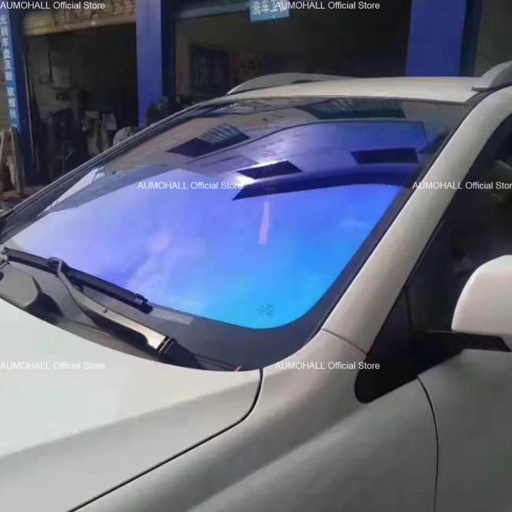 75CM x 3M VLT67% Windscreen Solar Film, Blue with Green Chameleon, Car Front Window Tint Windshield Shades Protection Foils