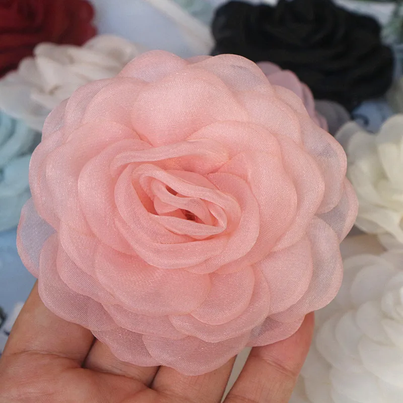 10 teile/los 8cm handgemachte 3d Organza Chiffon Stoff künstliche gefälschte Rose Blume Hochzeits kleid Hüte Stirnband Brosche DIY Wohnkultur – Detail 5