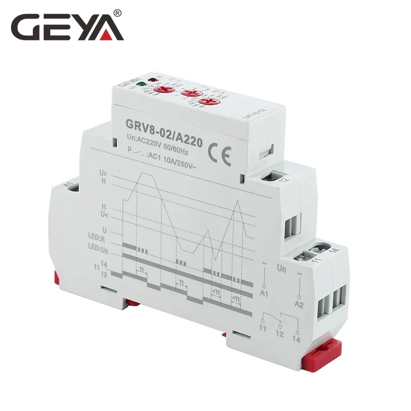 GEYA-Dispositivo de Monitor de Tensão, Proteção de Tensão e Subtensão, Relé DC 12V 24V 48V 110V 220V 240V, GRV8-02