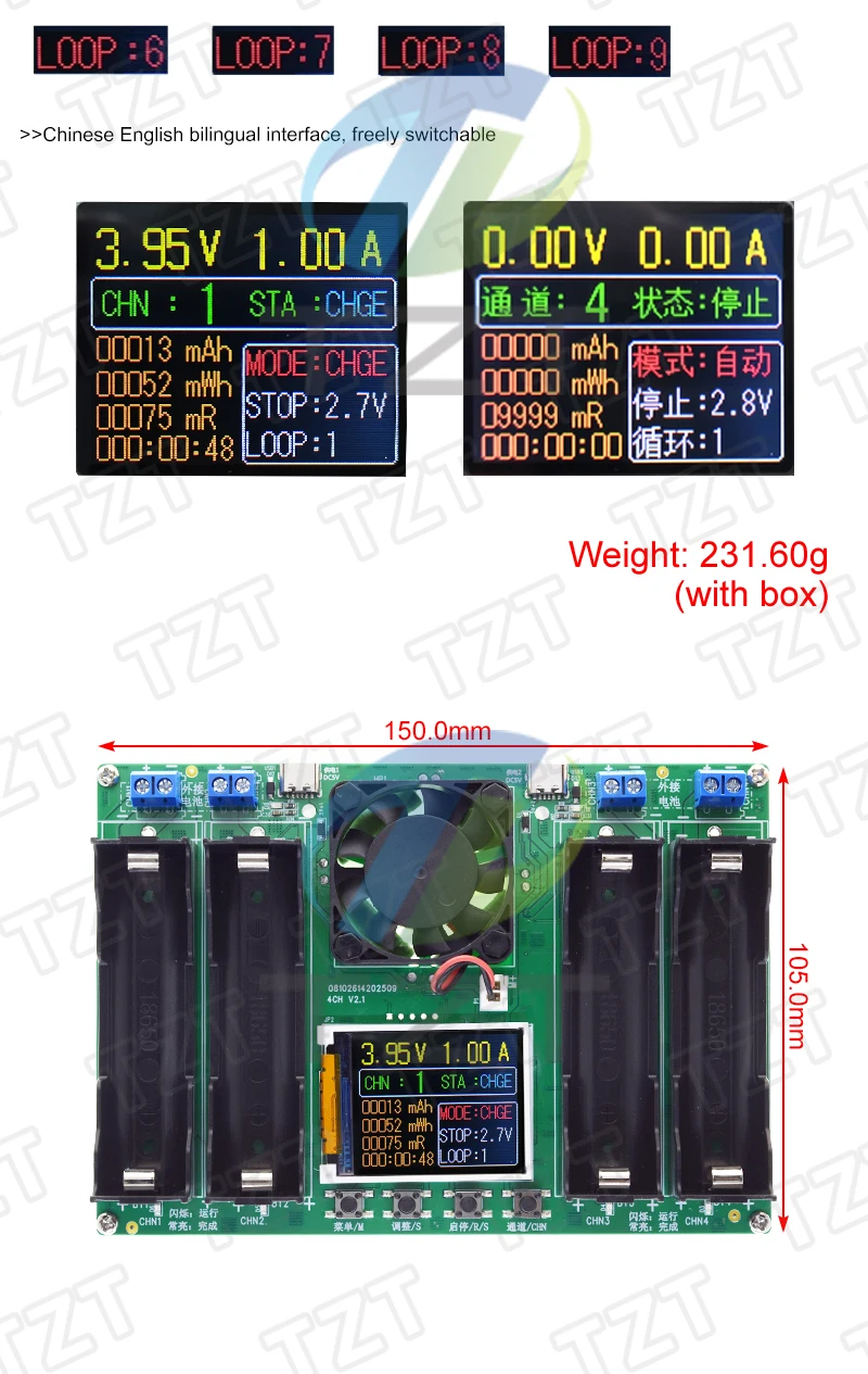 TZT 1/2PCS Typ-C LCD 4-Kanal-Display Batteriekapazitätstester MAh Lithium Digitaler Batteriedetektormodul – Detail 5